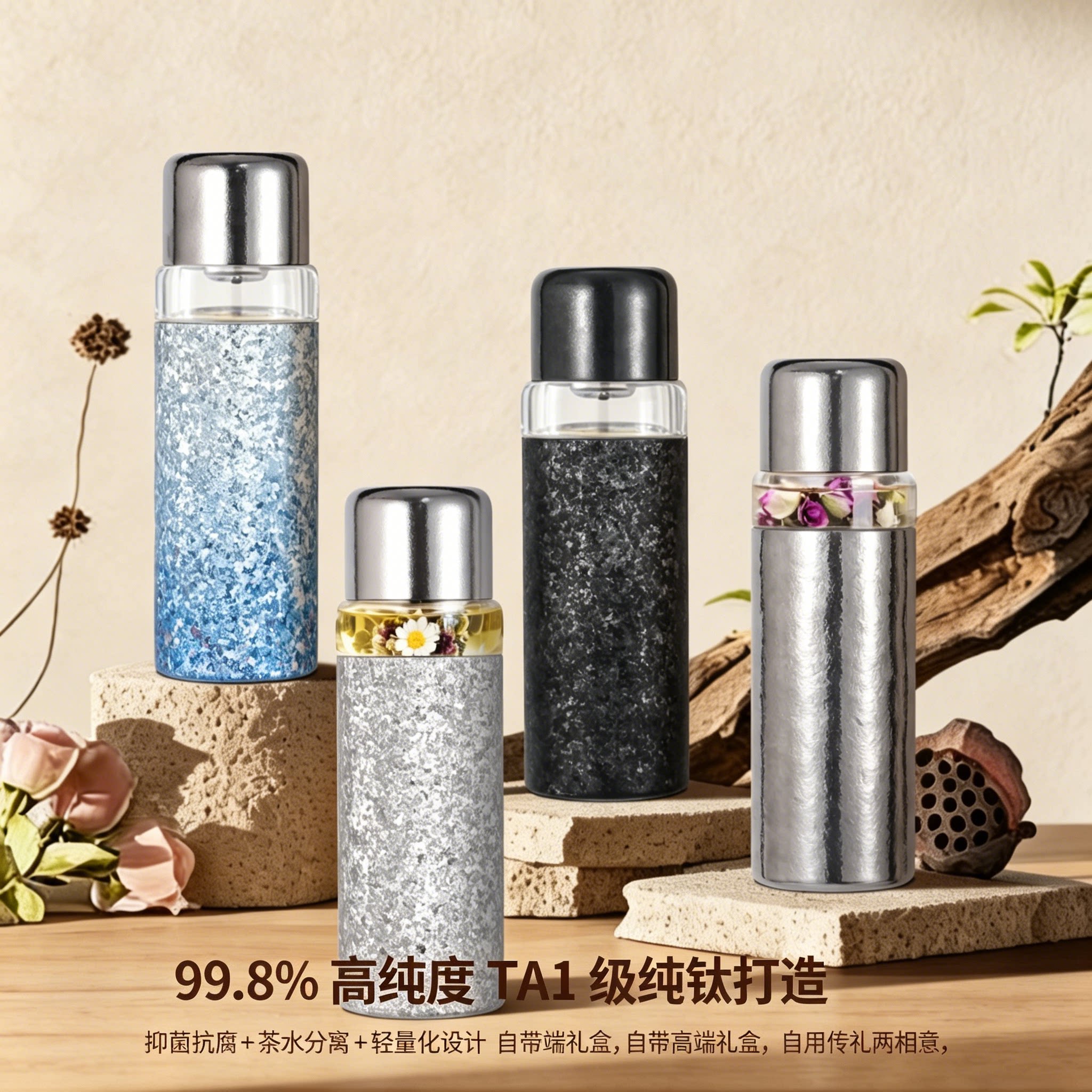 高纯钛花茶保温杯双层真空恒温 保冷/保温杯