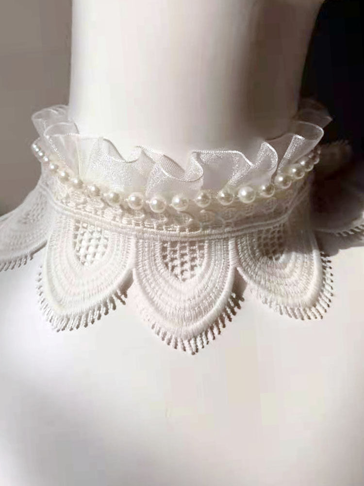 PEARL LOTUS LEAF NECKLACE WIDE VERSION TEMPERAMENT ALL-MATCH NECKLACE DECORATIVE LACE FALSE COLLAR KOREAN VERSION OF THE STAND COLLAR TO COVER THE NECK PATTERN