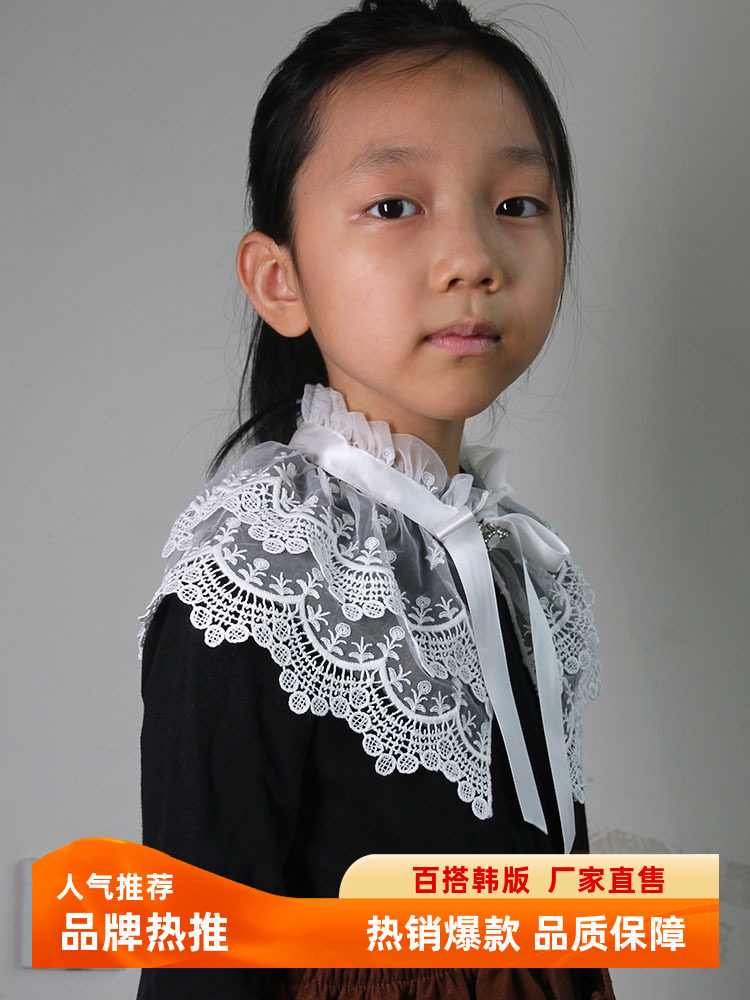 FALSE COLLAR PRE-FALL DOUBLE LACE TRIM THIN SHAWL NECK PROTECTOR RUFFLE SMALL STAND COLLAR VERSATILE SWEATER FOREIGN COLLAR