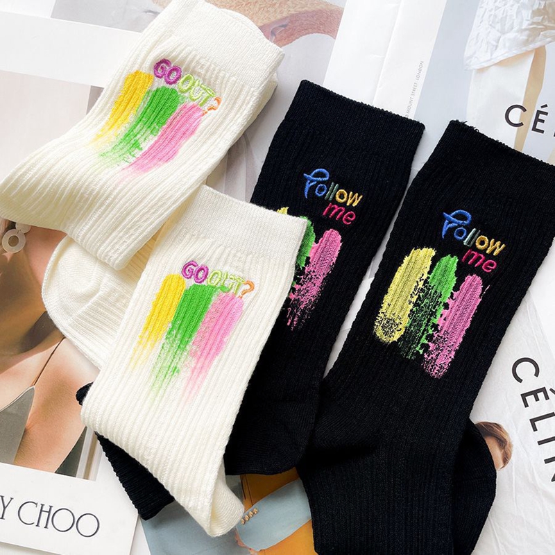 多巴胺糖果色系列男女情侣中筒袜
