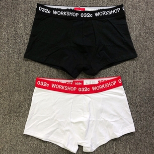 包邮 平角内裤 032C LOGO腰边四角裤 男女 workshop徽标乐队拳击手