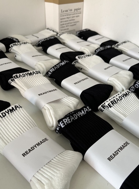 日系READYMADE黑白纯色加厚毛巾底运动棉袜秋冬情侣百搭堆堆袜潮