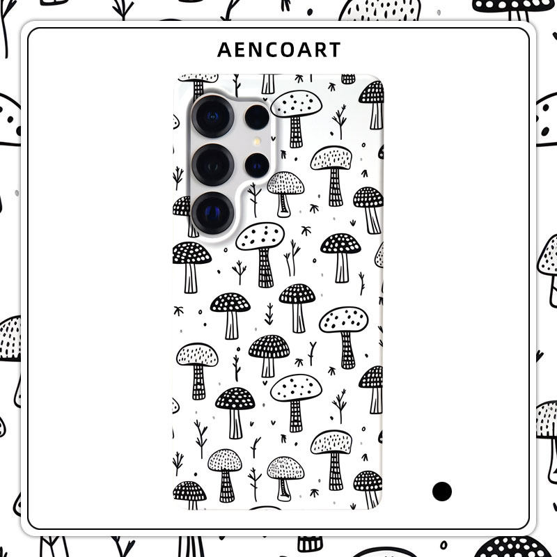 「蘑林秘语」适用三星GalaxyS26Ultra手机壳S25u半包磨砂硬壳S24+保护套plus全包肤感蘑菇黑白手绘简约小清新