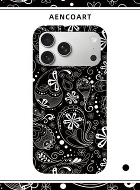 「黑色腰果花」适用苹果16PROMAX磨砂IPHONE15PLUS硬壳14手机壳13磁吸12半包保护套17艺术复古美式潮嘻哈AIR