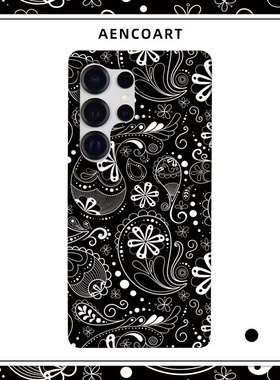 「黑色腰果花」适用三星S25Ultra手机壳S24Ultra半包磨砂硬壳S24保护套S25+全包肤感艺术复古美式插画潮嘻哈