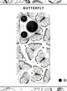 「蝴蝶梦境」适用华为P50手机壳P40半包磨砂硬壳P60Art保护套Pura70pro+肤感80Ultra艺术ins风高级小众潮欧美