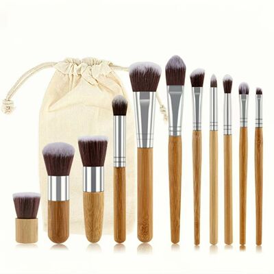 11pcs Natural Bamboo Handle Makeup Brushes Foundation Blendi