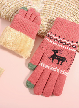Knitted gloves winter women's double-layer touchscreen glove