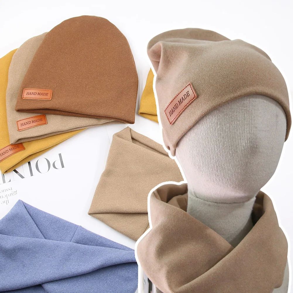 2Pcs/Lot Faux Cashmere Baby Turban Hats Scarf Set Newborn