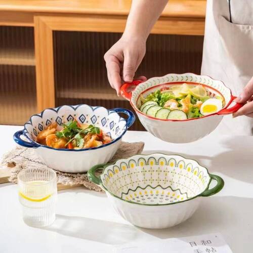 Lovely large capacity ceramic soup bowl with handle Suitable