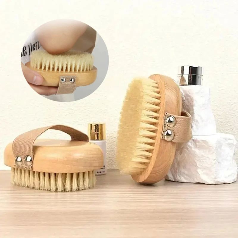 1pc Wooden Body Brush Natural Boar Bristle Organic Dry Skin