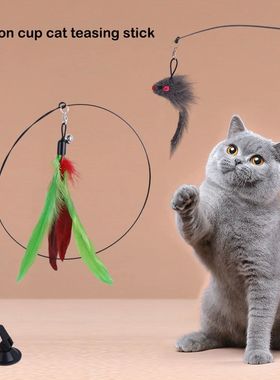 Funny Cat Toys Suction Cup Cat Teaser Stick Removable Handhe