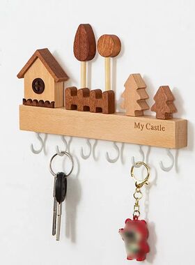 Row Hook 6 Hooks Key Hook Rack Wall Mounted Wooden Decorativ