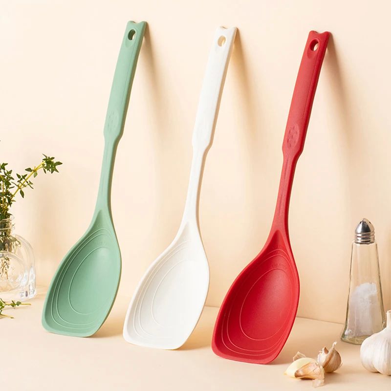 Large Silicone Cooking Spoon, Non-Stick Solid Spoon set with