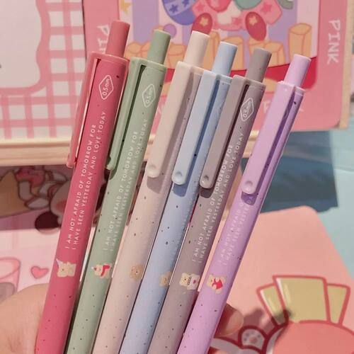 Random 1pc Press Type Ballpoint Pens 0.5mm Cute Bear Peach A