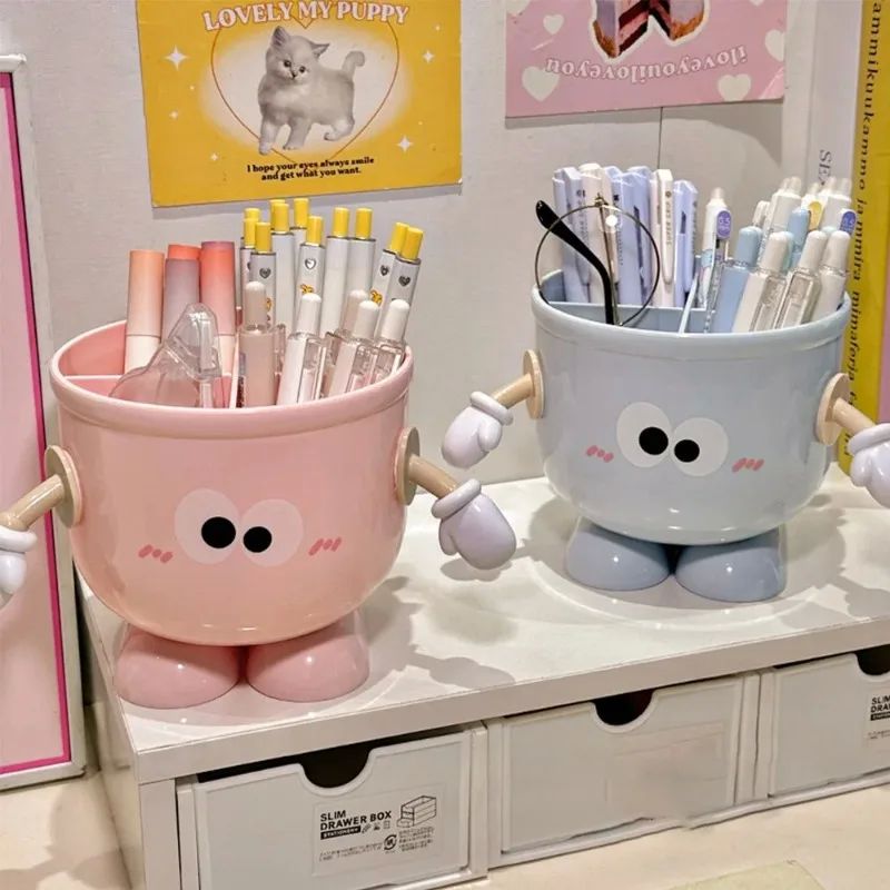 Cartoon Big Eyes Pencil Holder with Hook Table Cute Statione