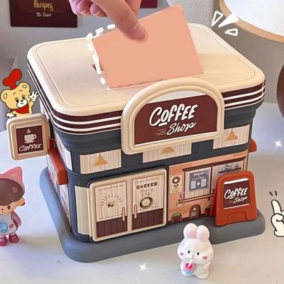 Portable Store Shaped Money Box Plastic Key Lock Cash Box St