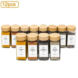Jars Lid Seasonin Spice Bamboo Glass Set Pcs with