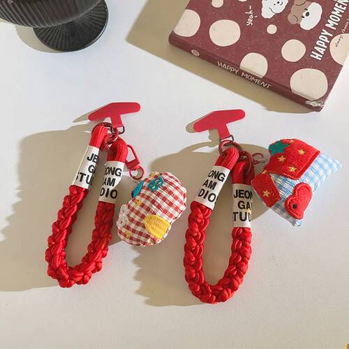 Trendy Aesthetic Red Plaid Plush Apple Charm - Thickened Uni