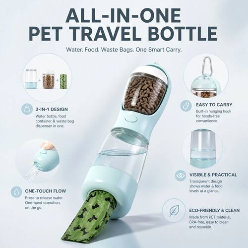 3In1 Portable Pet Travel Water Bottle Leak Proof Dog Water D