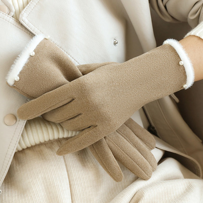 German velvet gloves for women in winter with added velvet