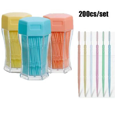 200pcs/set Soft Plastic Double-head Brushed Toothpick Oral C