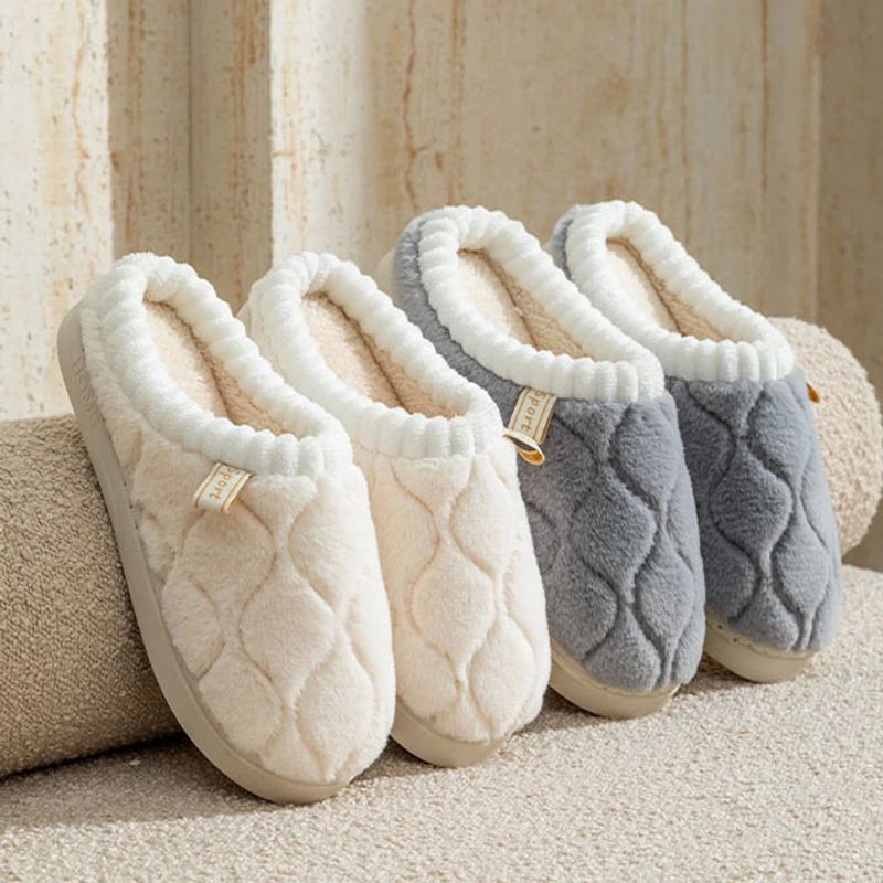 Couple Winter Toe Wrap Warm Plaid Cotton Slippers Thick Soft