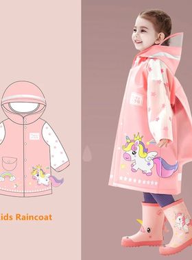 Cute Kids Raincoat Wateproof Children Dinosaur Unicorn Rain