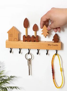 Creative Wooden Wall Mounted Key Storage Rack with 6 Hooks W