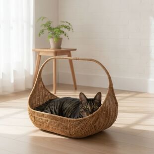 Rattan Cat Bed Handwoven Wicker Pet Basket Cat Nest Bed Natu