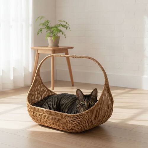 Rattan Cat Bed Handwoven Wicker Pet Basket Cat Nest Bed Natu