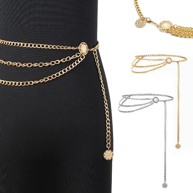 Retro Chain Belts for Women Waistbands Multilayer Long Tasse