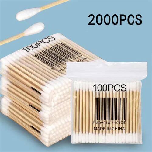 2000pcs Double Head Wood Cotton Swab Nose Ears Cleaning Lips