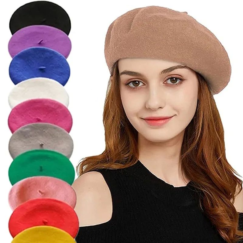 Vintage Winter Thick Warm Woolen Plain Beret Hat for Women's