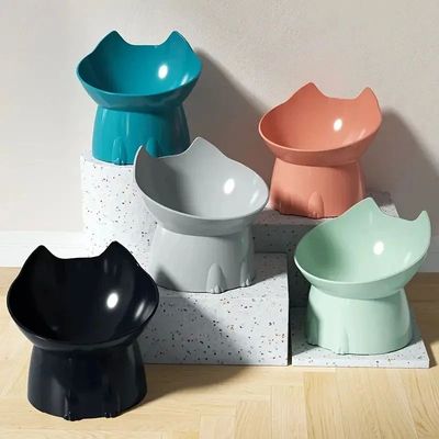 2026 Cute Style 1pc Elevated Cat Bowl, Anti-Tip Plastic Rais