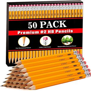 Wood-Cased #2 HB Pencils, 50 Pack Bulk Yellow Pencils with E