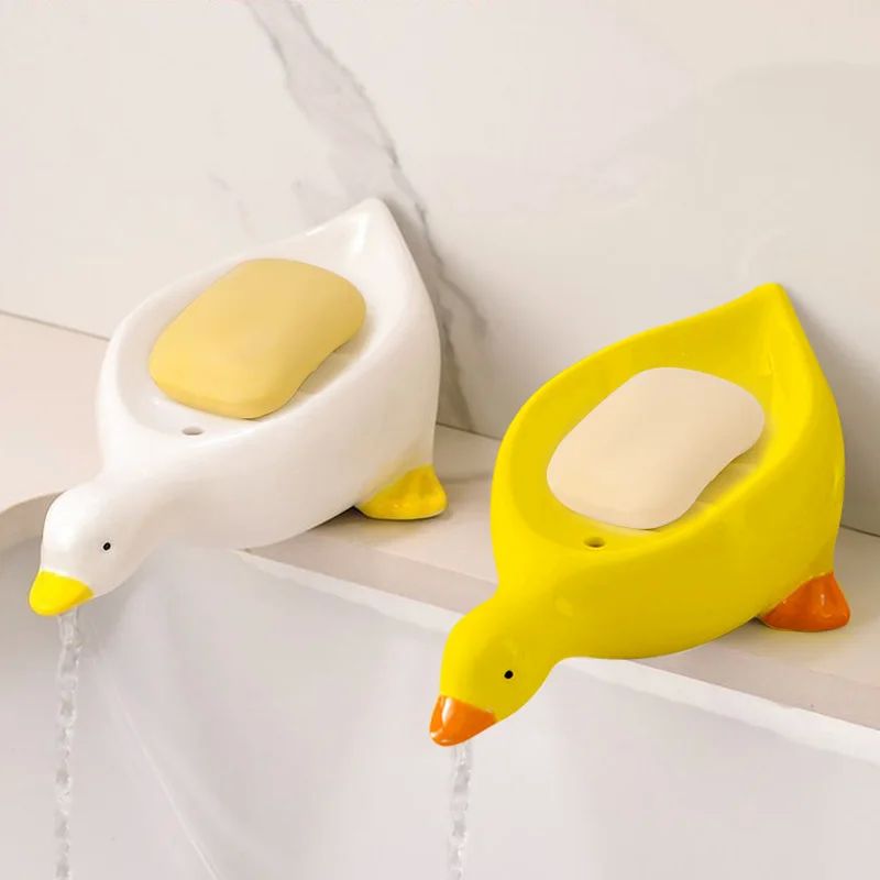 Yellow Duck Shape Soap Box Cartoon Soap Dish Drainable Soap