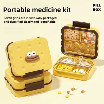 Portable 7 Grid Pill Box, Waterproof Travel Medicine Organiz