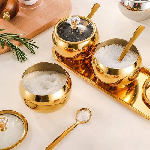 Gold and Silver Household Kitchen Condiment Pots for Serving