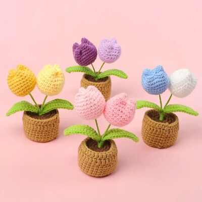 12cm Mini Finished Woven Crochet Tulip Potted Stuffed Plants