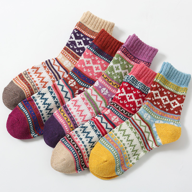 Wool socks with plush and thickened midsole socks