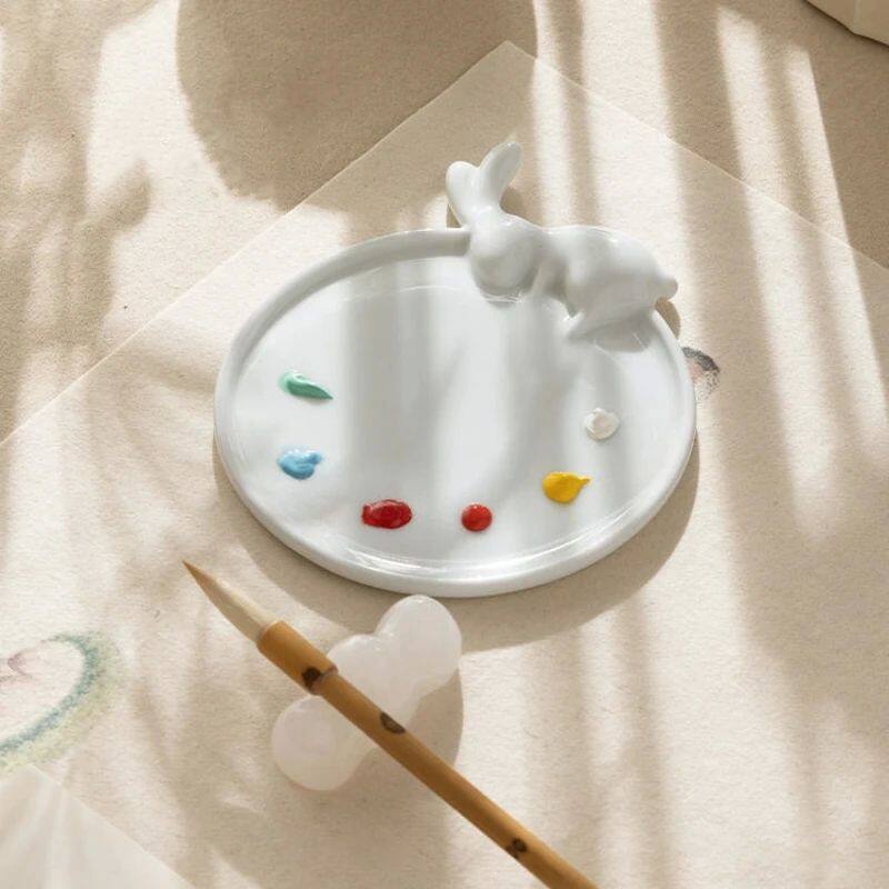 Moon Rabbit Ceramic Palette Chinese Painting Palette Penhold