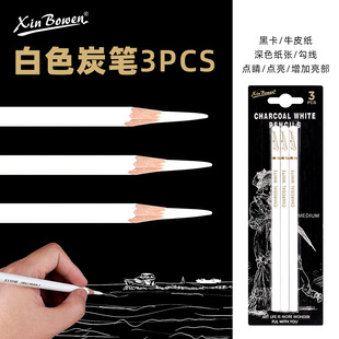 White Charcoal Pencil, Carbon Drawing Pencil, 3-Piece Set