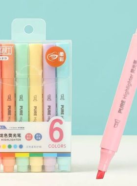 6Pcs/set Pastel Color Macaron Highlighter Pen Marker Pens Fl