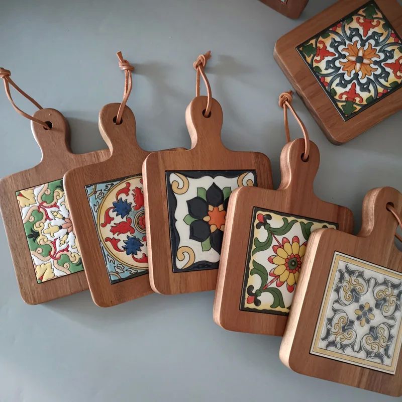 Japanese - Style Acacia Wood Tile - Pattern Pot Pad, Anti -