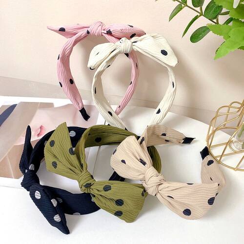 New pleated polka dot rabbit ear hair band for women, simple