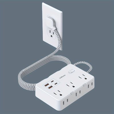 Universal Power Strip US Plug with 6 AC Outlets 4 USB Type-C