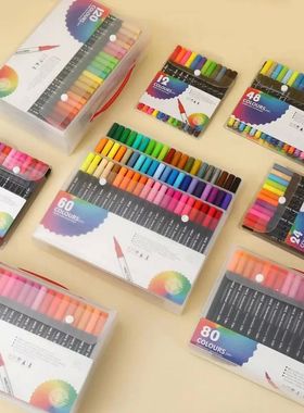12-120 Colors Markers Set Dual Tip Brush Pen Fine Tip Painti