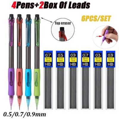 New 0.5 0.7 0.9mm Side Press Mechanical Pencils Set with 2bo