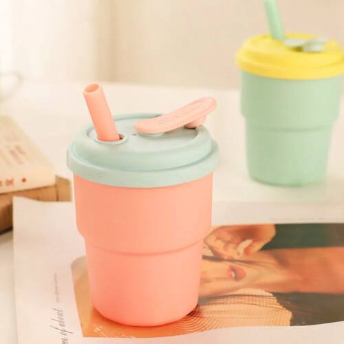 Small 380ML Silicone Water Cup Cute Portable Cartoon Straw C